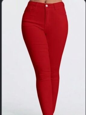 High-Rise Straight Leg Jeans in Bold Red